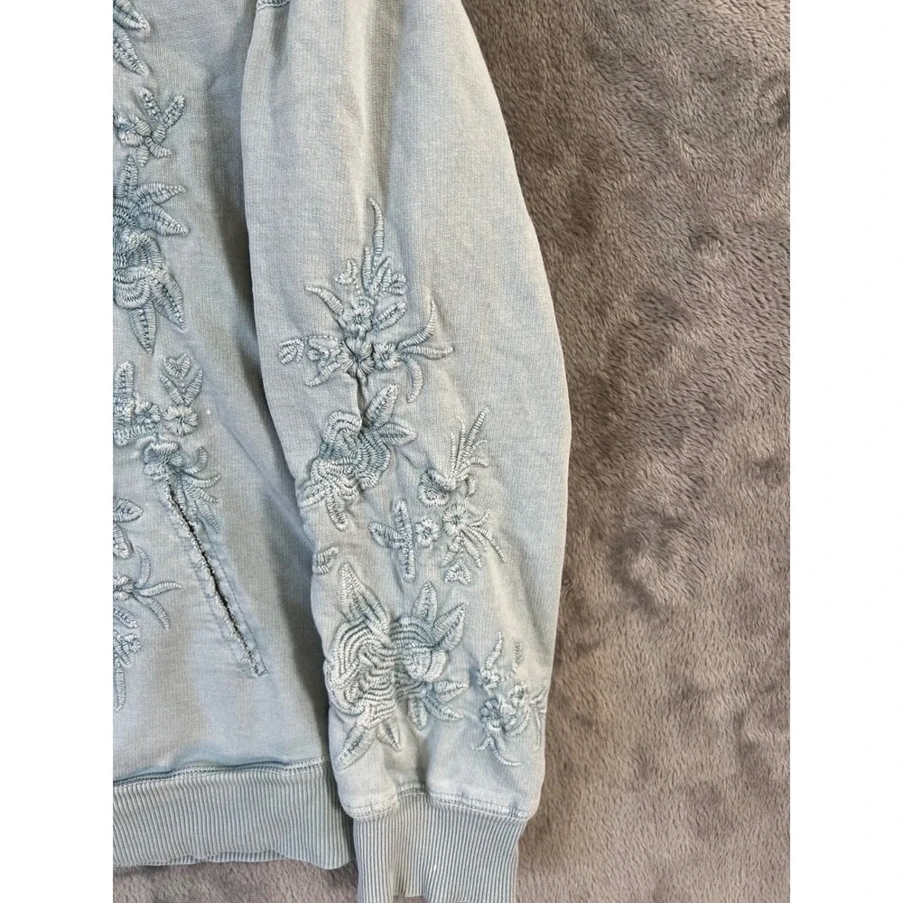 Karyn Seo Hoodie Womens Large Pastel Blue Floral Embroidered Full Zip - Picture 8 of 13